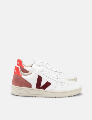 Veja V-10 Lederturnschuhe - Extra Weiß / Marsala Getrocknete Blütenblatt / orange