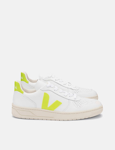 Veja V-10 Lederturnschuhe - Extra Weiß / Jaune-Fluo