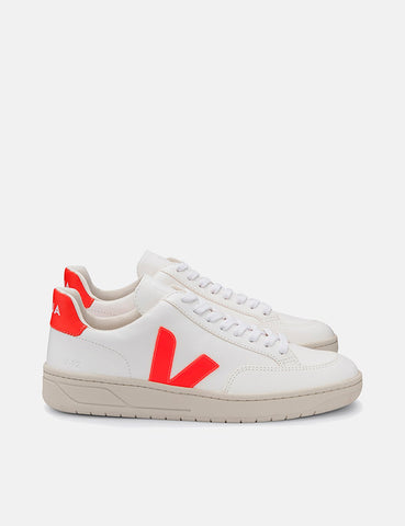 Veja V-12 Lederturnschuhe - Extra weiß / orange Fluo